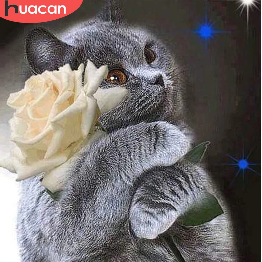 Huacan Алмазная Живопись животные кот домашнего декора кустарный картины стразами