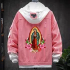 Куртка мужская джинсовая Дева Мария гуадель, осенняя, винтажная, Черная