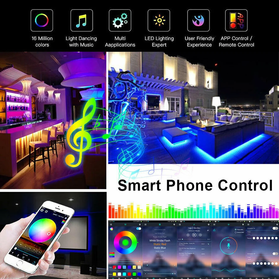 Светодиодная лента 16 4 футов 32 8 5 м 10 5050 30 светодисветодиодный s/m RGB с 24-кнопочным ИК