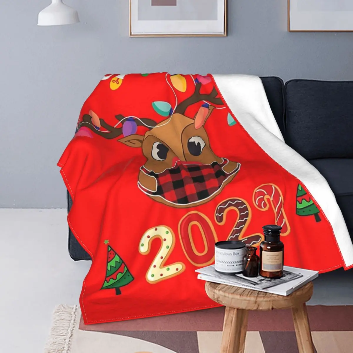 

Одинаковое семейное рождественское одеяло 2021 в клетку, 1 покрывало для кровати, клетчатое покрывало для дивана, кровати, теплое покрывало, п...