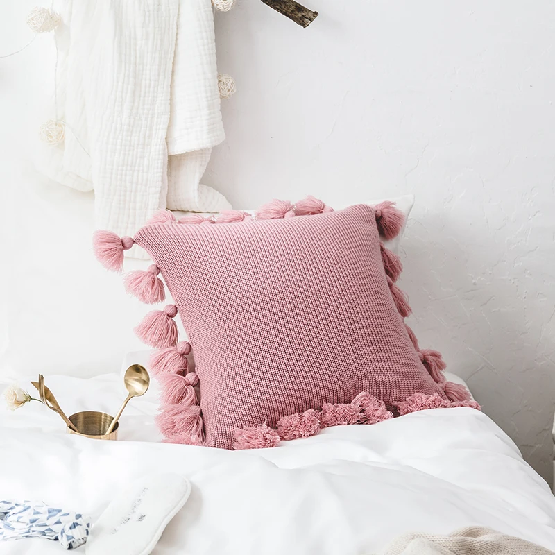 Милый чехол для подушки короткие мягкие Однотонная одежда трикотажная Подушка