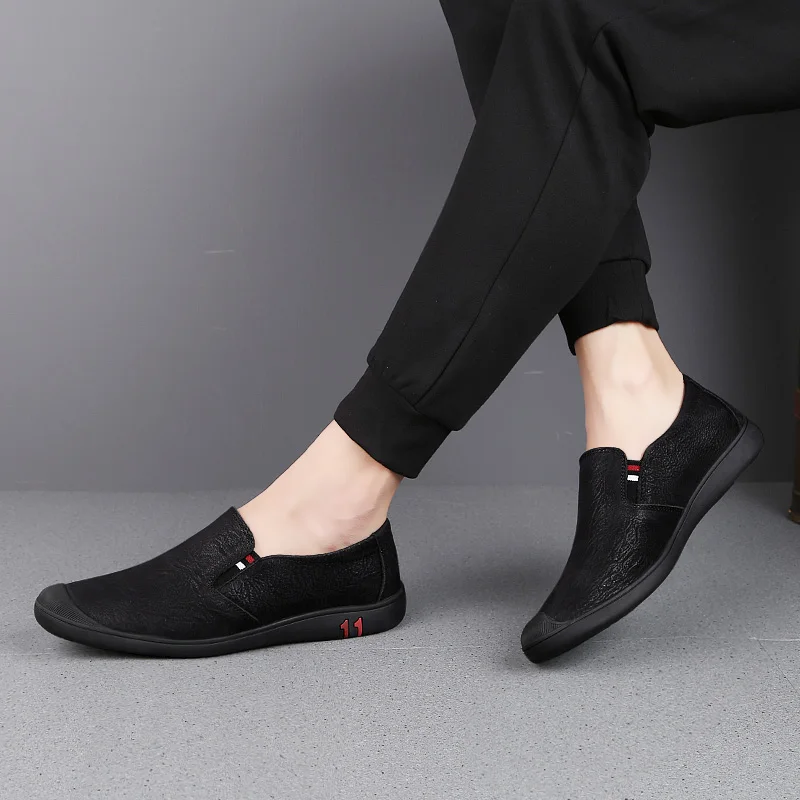 Мужские туфли из натуральной кожи коричневые или черные Лоферы без застежки на