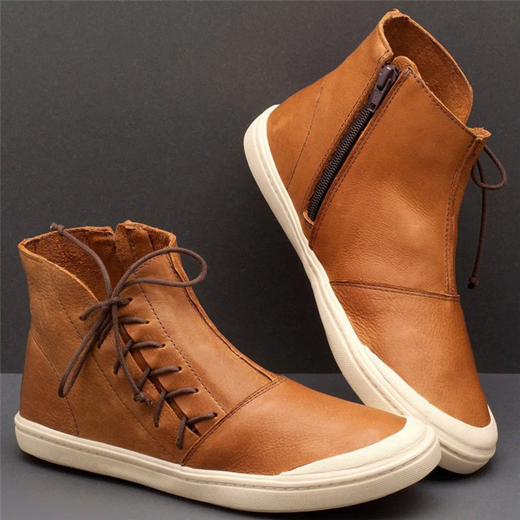 SAGACE Vintage Boots Women Lace Up Flat Heel Boots-women Ladies High-Top Short Ankle Winter Boot |