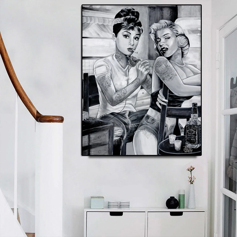 

Marilyn Monroe Audrey Hepburn Portrait Canvas Painting on The Wall Tattoo Smoking Women Posters and Prints Art Pictures Decor