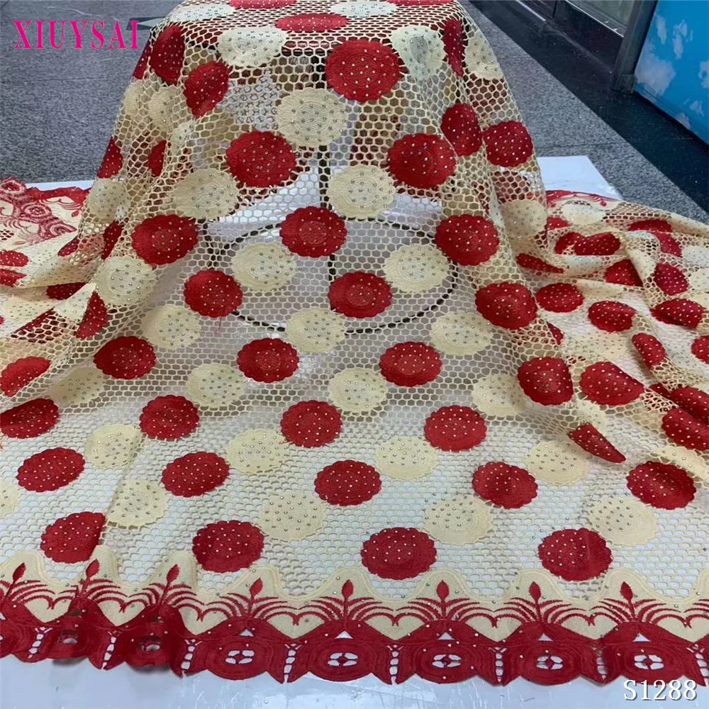 

XIUYSAI African Lace Fabric 2020 French Cord Lace Fabric Embroidered Nigerian Tulle Lace Fabric With Stones For Wedding dreP1287