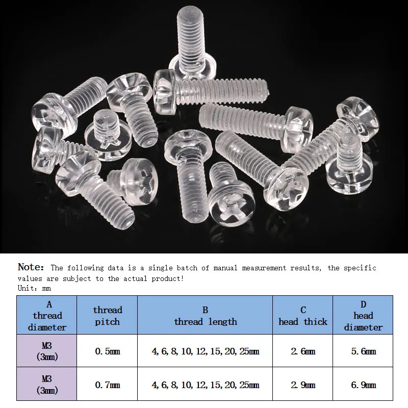 50 шт. M3 M4 акриловый прозрачный пластиковый крестообразный Винт с круглой
