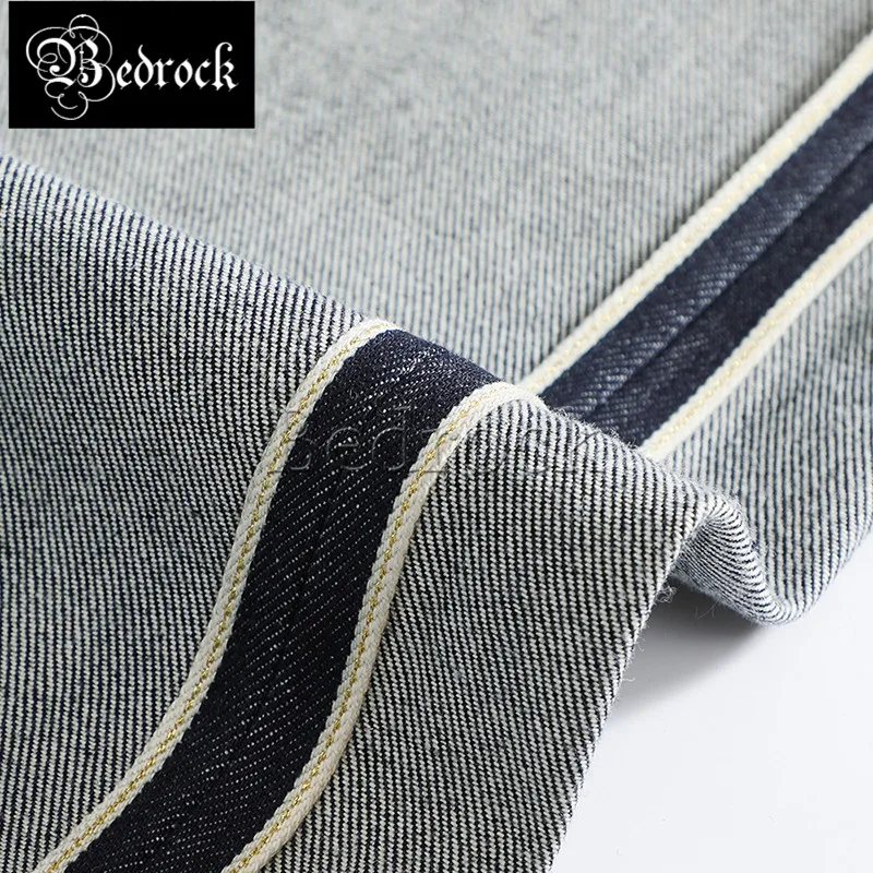 14oz Unwashed gold trim Red line Denim Jeans Men's Straight Loose Long Pants Primary Color cattle jeans Autumn Winter