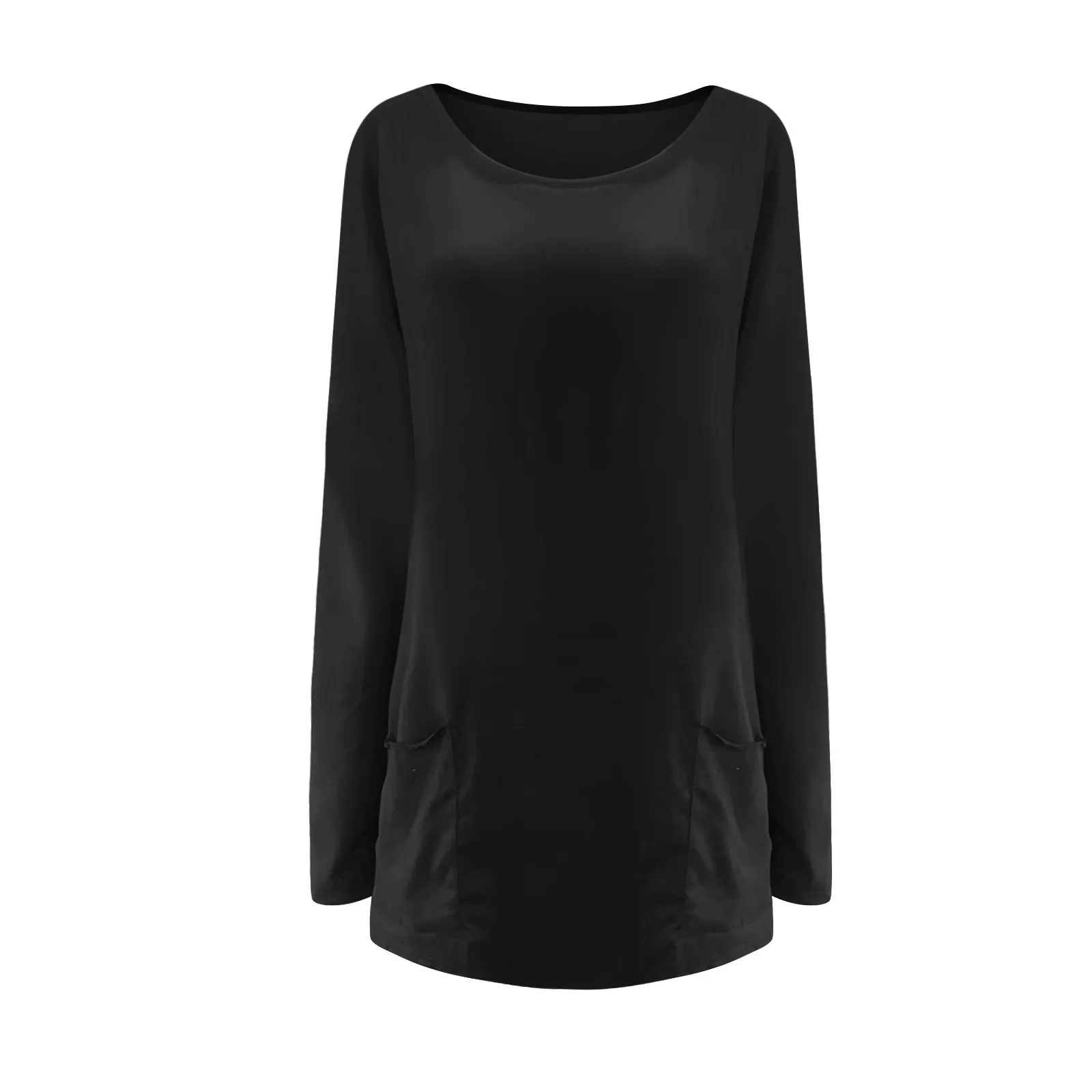 

Fashion Solid Pockets Blouse Autumn Winter Loose O-Neck Tops Female Women Long Sleeve Shirt Blusas Femininas Clothing Pullovers