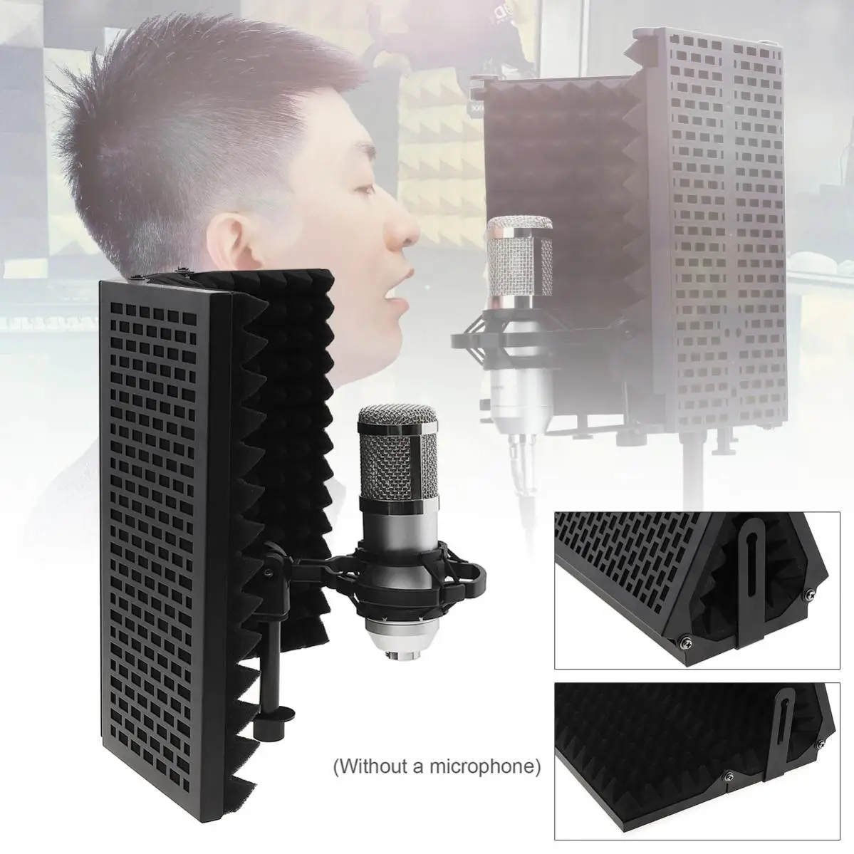 Protetor para Isolamento de Microfone de Metal Tela de Vento Absorvente de Alta Densidade para Gravação 8 e 5 Painéis Dobrável Rosqueado Espuma 3 – 8