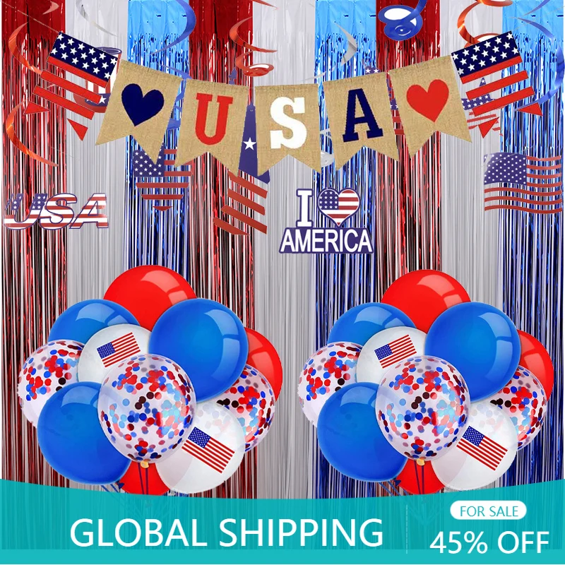 

American Independence Day Decoration Red White Blue Stars And Stripes Banner Foil Balloon Backdrop Decoration U.S. National Day