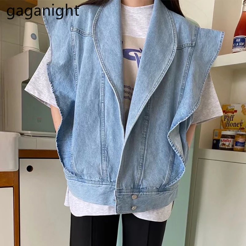 Gaganight винтажный женский джинсовый жилет с оборками Модный корейский шикарный