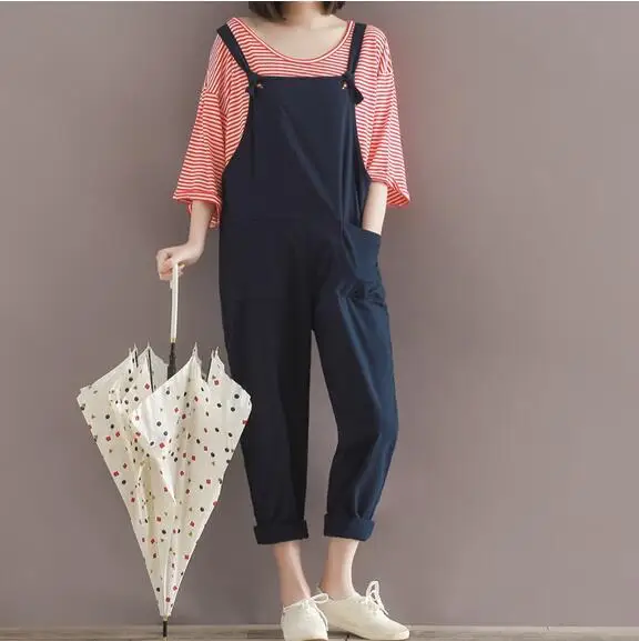 Ретро плюс размер женские комбинезоны брюки синий хлопок белье ретро 2020 женский