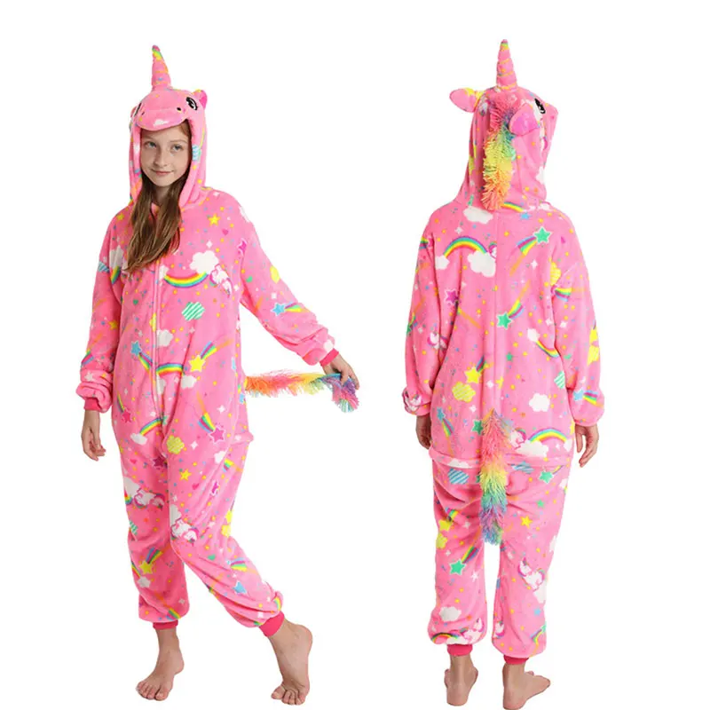 Кигуруми Ститч Onesie Дети Единорог пижамы для детей животных мультфильм одеяло