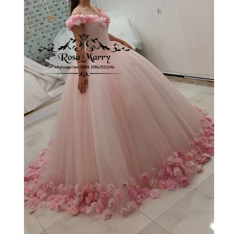 

Pink Sweet 16 Masquerade Quinceanera Dresses 2020 Ball Gown Off Shoulder 3D Flowers Plus Size Cheap Debutante Vestidos 15 Anos