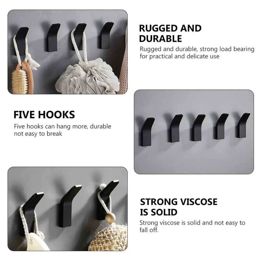 

5Pcs Personality Towel Hanger Creative Durable Bathroom Hook for Home (Black)