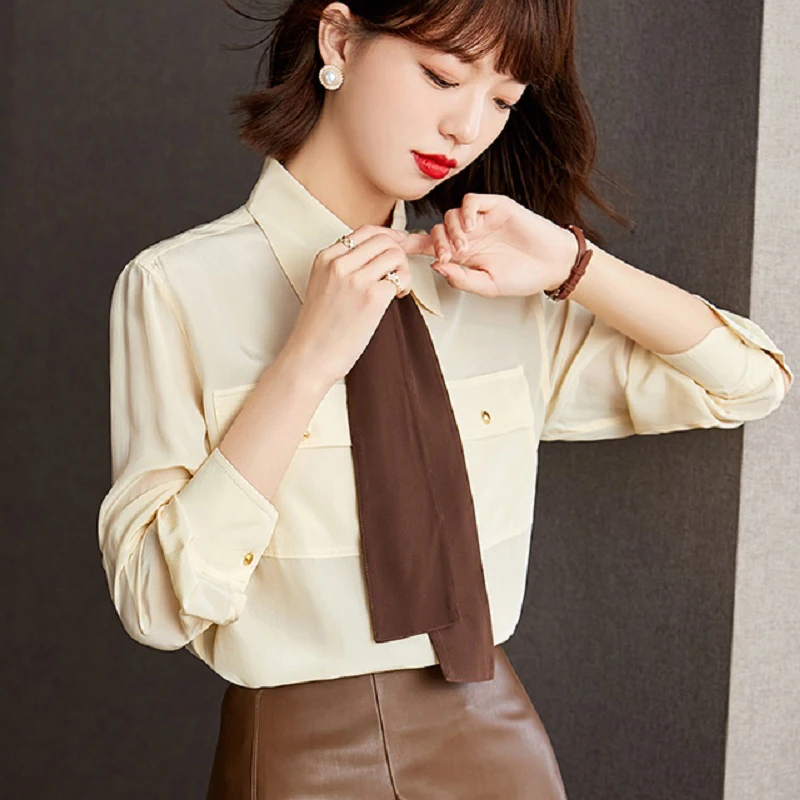 

Женская блузка с поясом и длинным рукавом, весна 2022