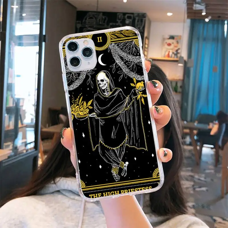 

Tarot Cards Tattoo skull grim Reaper Phone Case Transparent soft For iphone 5 5s 5c se 6 6s 7 8 11 12 plus mini x xs xr pro max
