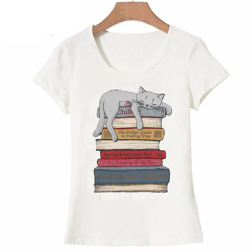 

Женская Винтажная Футболка с принтом «I Love Book And Cat»