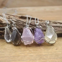 large amethysts smokyrose quartzs faceted nugget pendants necklacehealing crystal citrines charm women jewelry dropshipqc3092