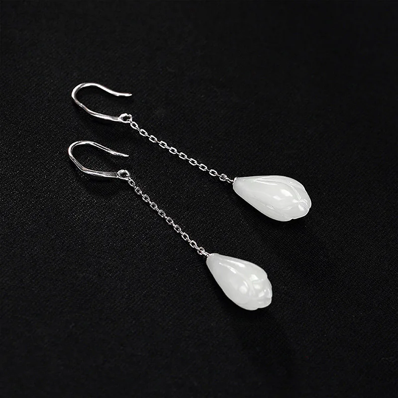 Женские серьги-цепочки из серебра 925 пробы с нефритом | Украшения и аксессуары