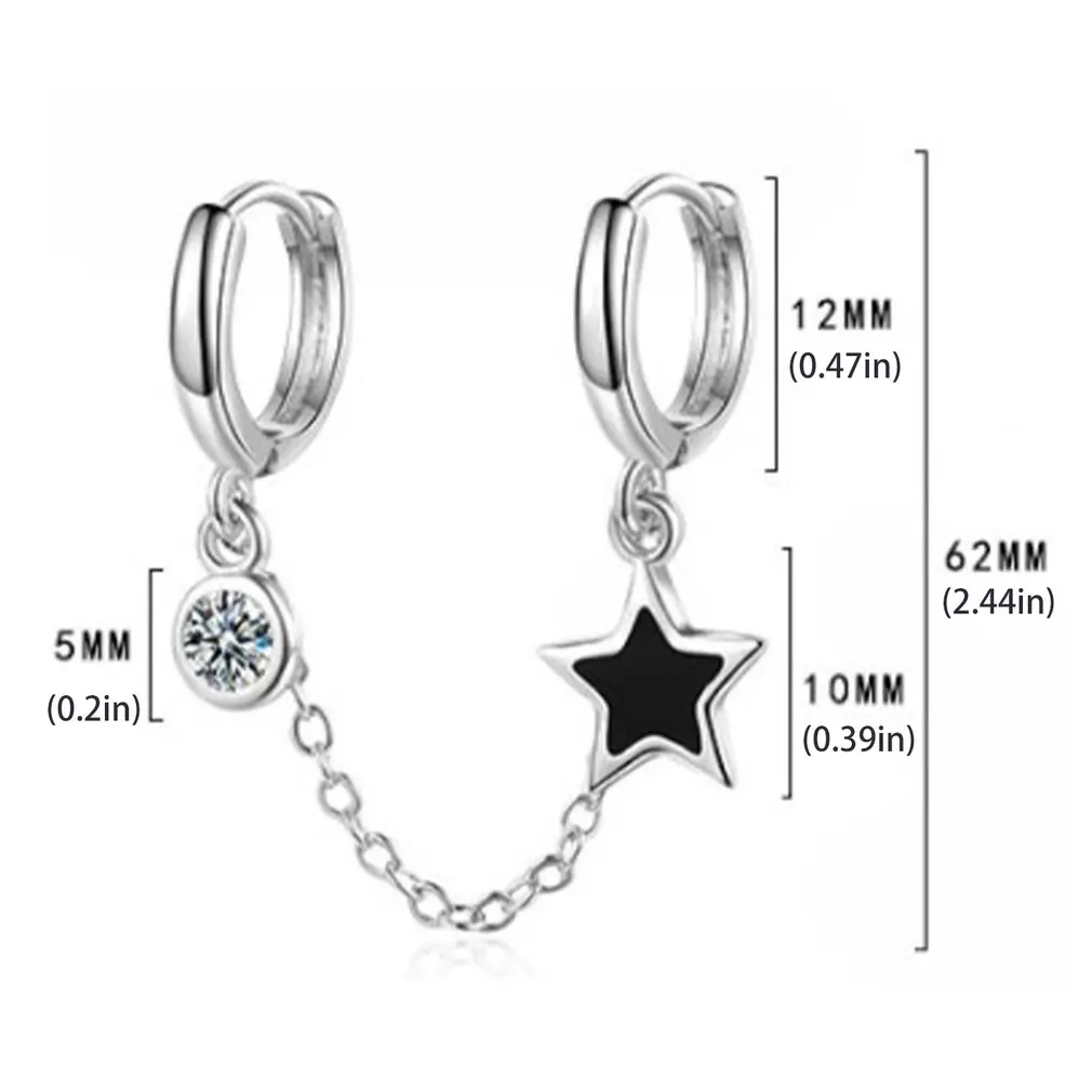 

Prevent Allergy 925 Sterling Silver Creative Earrings For Women Double Ear Piercing Pentagram Handmade Jewelry