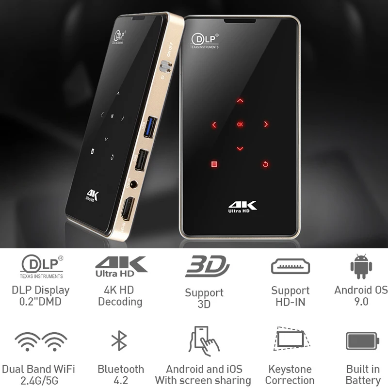 Smartldea P09 портативный мини 3D 4K DLP проектор Android 9 0 5G WIFI мобильный карманный смартфон