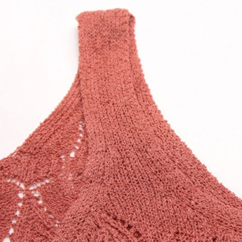 

Women Sleeveless Scoop Neck Tank Top Sexy Hollow Out Crochet Knitted Slim Shirts Solid Color See-Through Sweater Vest