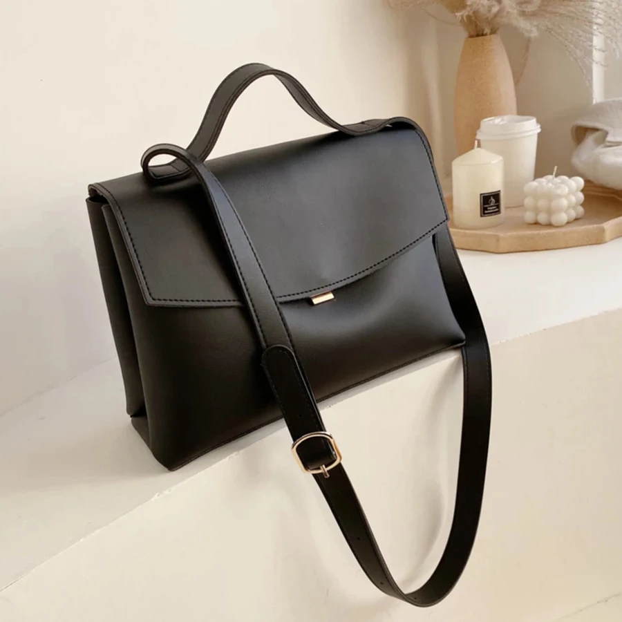 

Simple Design PU Leather Handbags Tote vintage Women's Shoulder Bag High Quality Solid Color Messenger Crossbody Bags Purse 2021