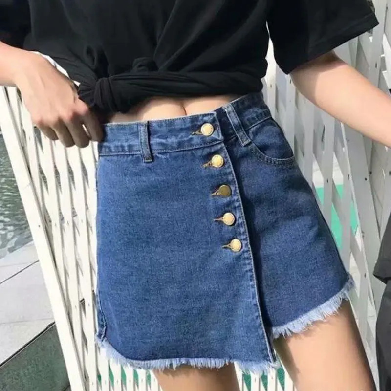 Шорты женские джинсовые с широкими штанинами винтажные свободные короткие юбки