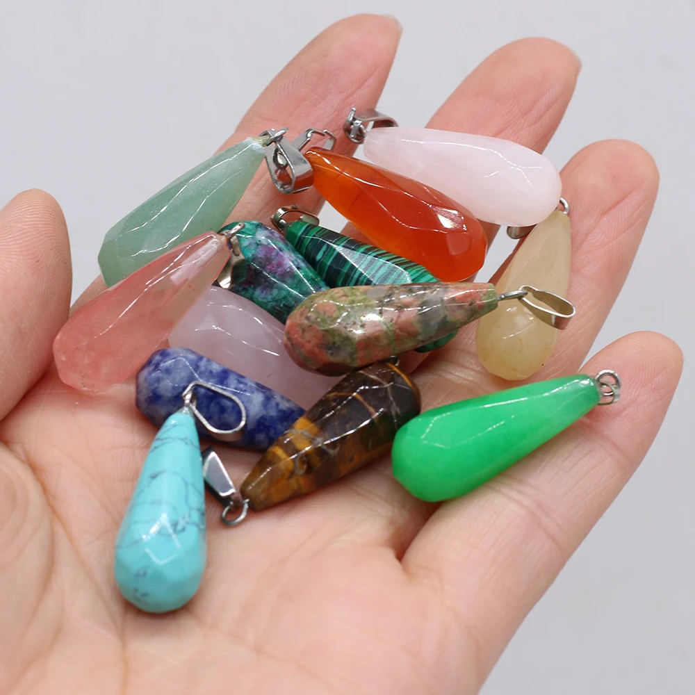 

6 PCS Natural Semi Precious Stone Jade Water Drop Shape Pendant Jewelry Making DIY Necklace Earrings Accessories Charm Gift