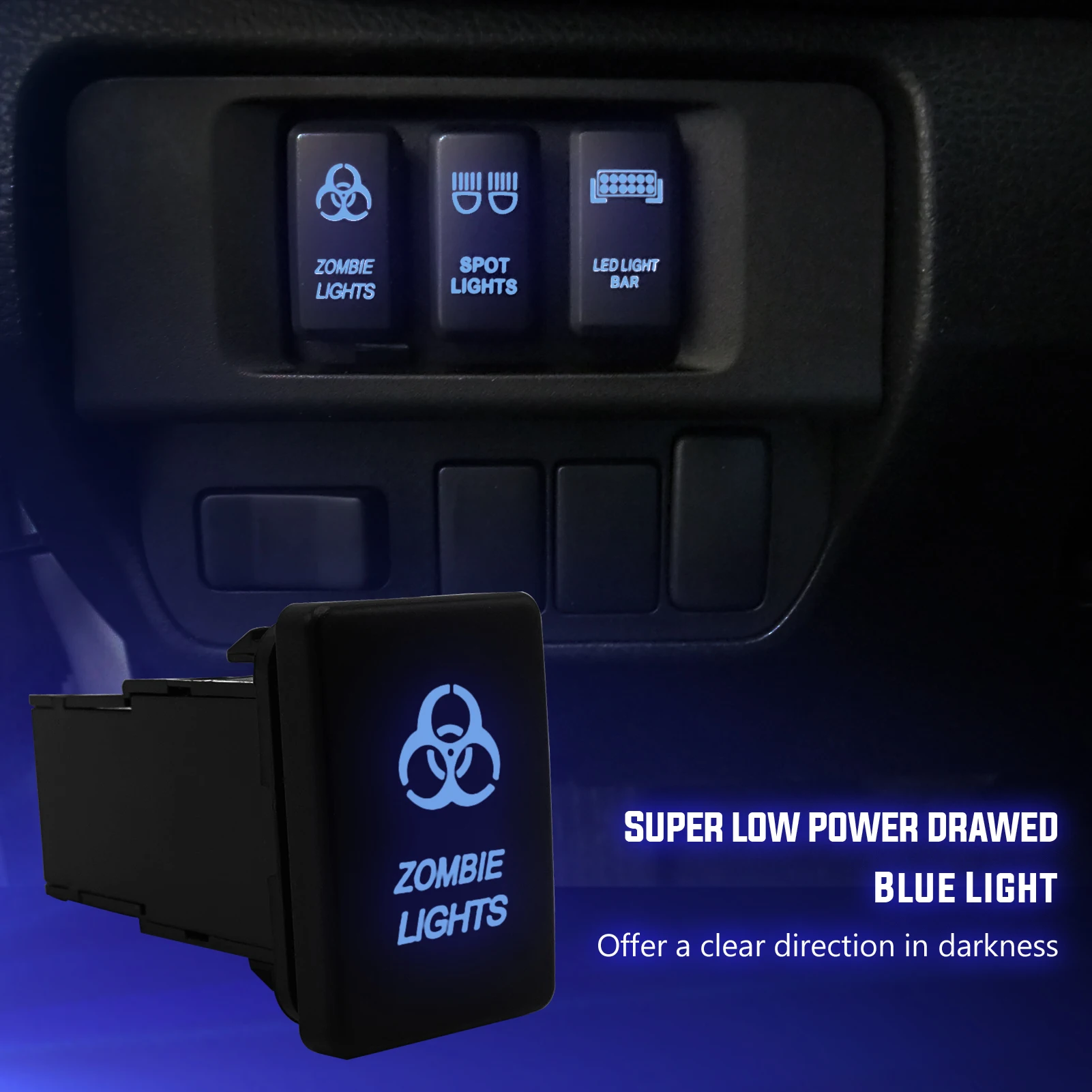 

"ZOMBIE LIGHTS" Illuminated Switch White On/Off Push Button 12V 3A For Toyota RAV4 Landcruiser Yaris Tacoma with Connector Wire