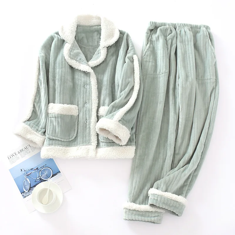 Новые зимние теплые толстые пижамы наборы для женщин Фланелевые женские с