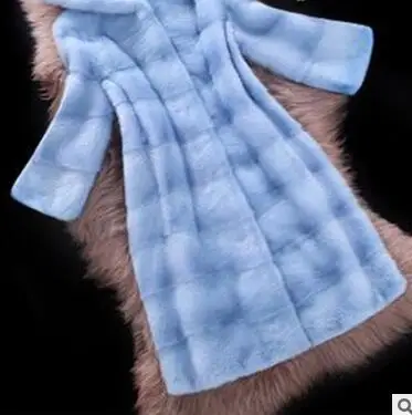 blue color Зимние Для женщин высокое качество кролика пальто с искусственным мехом, розовое, длинная куртка C мехом свободные лацкан пальто Толстые Теплые; больших размеров Размеры женские плюшевые пальто - Цвет: blue color