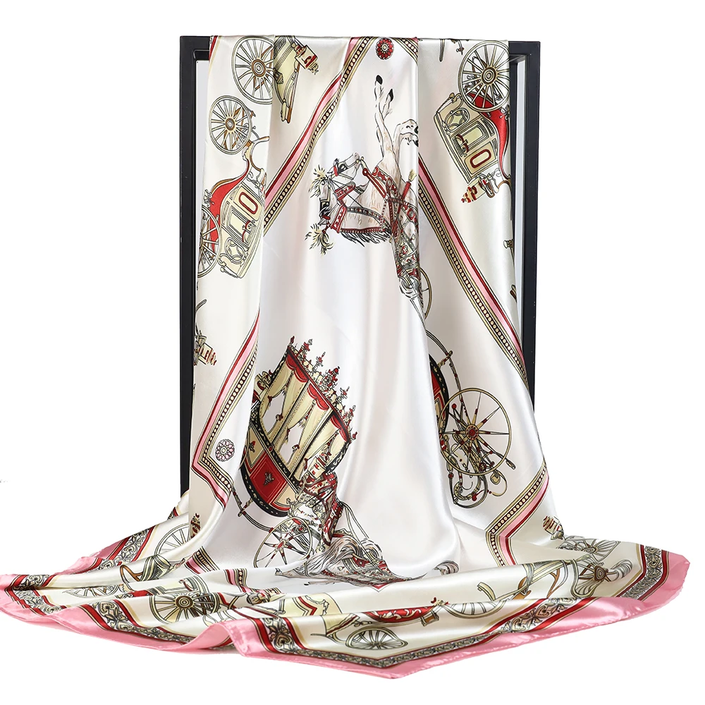 

Cute Cartoon Bear Scarf Women Luxury Brand foulard Satin Scarfs Hair Square Scarves headband 90*90cm