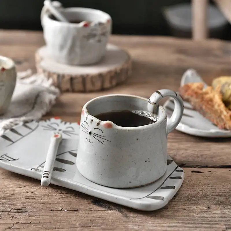

Cute Cat Ceramics Mugs with Stirring Rod coffee mug Milk Tea office Cups Drinkware the Best birthday Gift for Friends