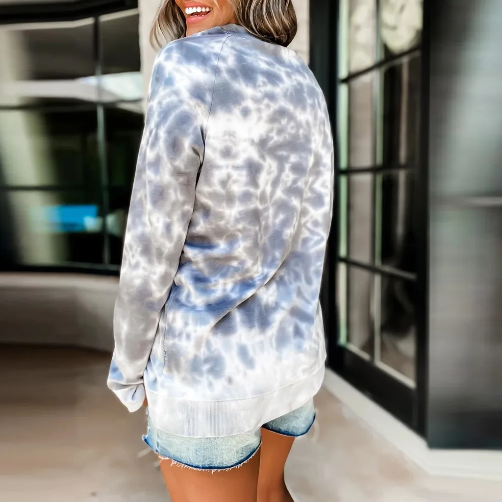 

Women Sweatshirt Autumn Winter Fashion Long Sleeve Casual Loose Tie-dye Round Neck Elegant Pullover Female Sweatshirt