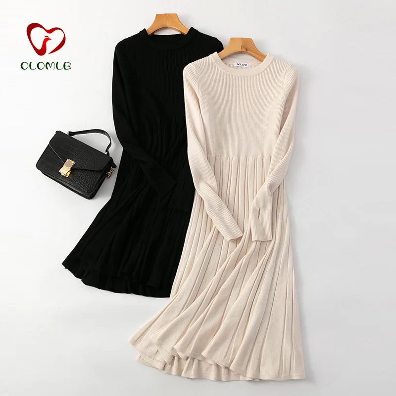 

Chic Women Long Knit Maxi Sweater Dress Autumn Winter Knitted A Line Dress Ribbed Thick Christmas Pullover Party Dresses