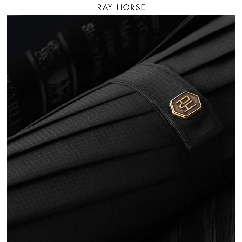 RAY HORSE 12K Pongee Cloth Wooden 3 Folding Sunny and Rainy Umbrella Men Women Gifts Rainproof | Umbrellas