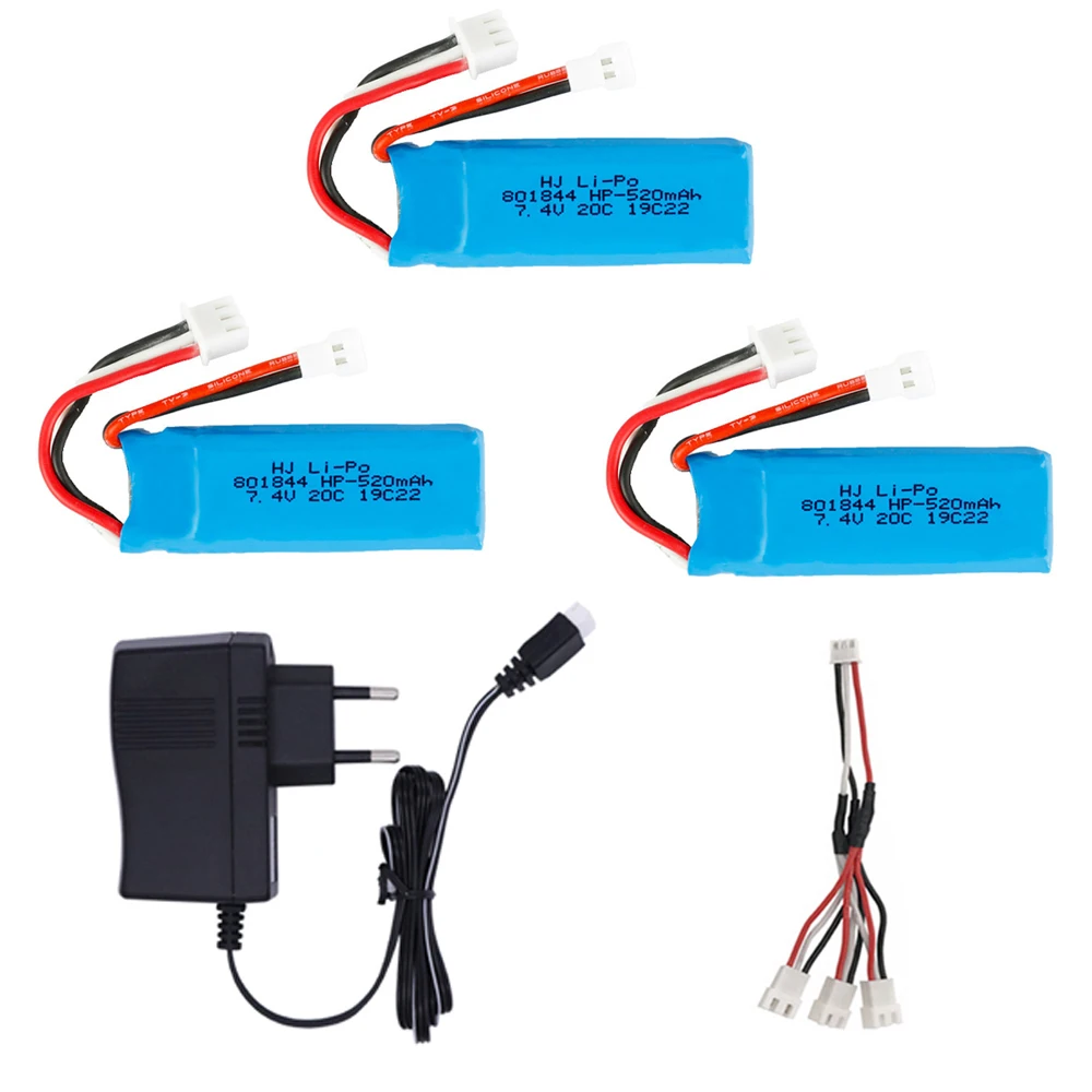 7,4 V 520mah 2S 801844 литий-полимерный аккумулятор и зарядный кабель для Wltoys XKA600 K969 K979 K989 K999 P929 P939 A202 A212 Rc, детали для игрушечных автомобилей