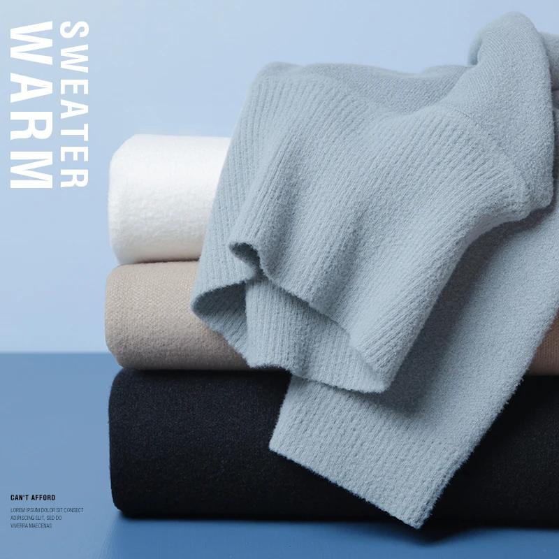 Мужской свитер с высоким воротником повседневный вязаный базовый облегающий