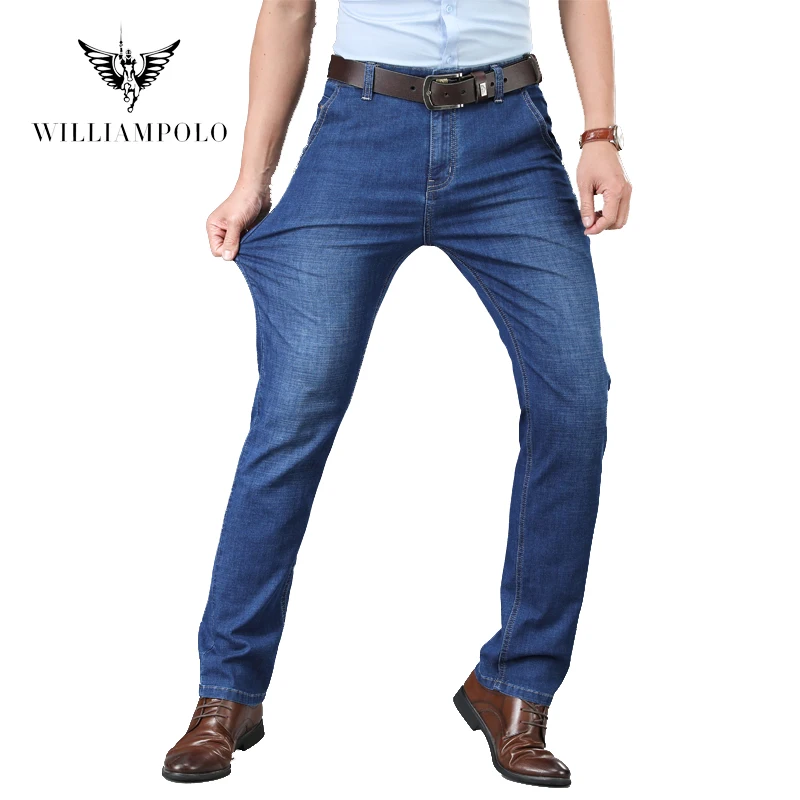 

WILLIAMPOLO Jeans For Men Brand 2021 Fashion Stretch Slim Men Denim Trousers Business Casual Men's Pants Wide Black Clothes 6002