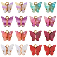 wholesale 10pcsset cute resin butterfly earrings charm golden animal alloy pendant couple gifts diy jewelry making party gifts