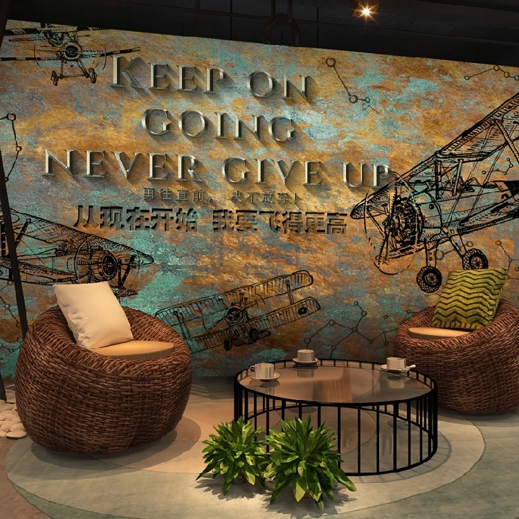 Internet cafe 3D personality aircraft background wall mural nostalgic retro theme restaurant wallpaper | Строительство и ремонт