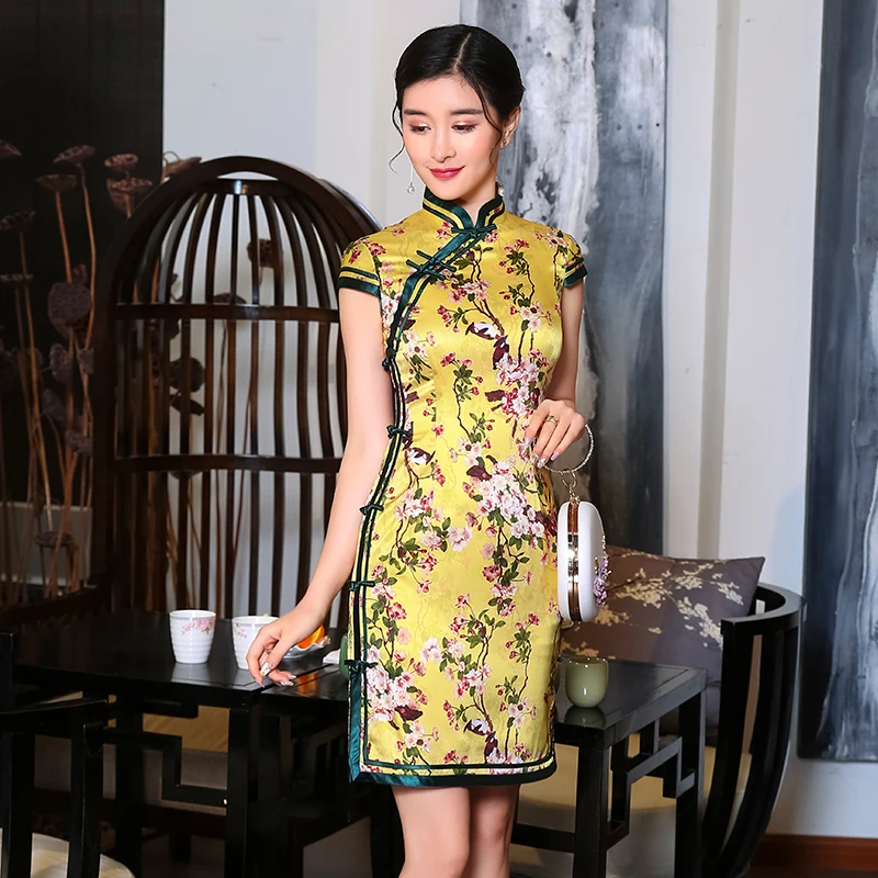 

Four ladies high end heavy silk Qipao 2021 new young style retro fashion traditional old Shanghai short style