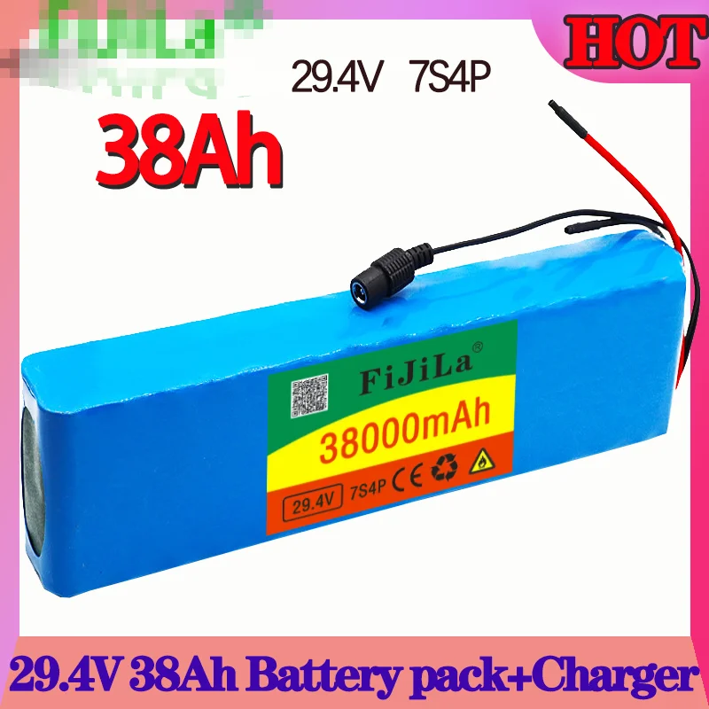 

7S4P 24V 38000mAh 29.4v electric bicycle motor ebike scooter li-ion battery pack 18650 lithium rechargeable batteries BMS