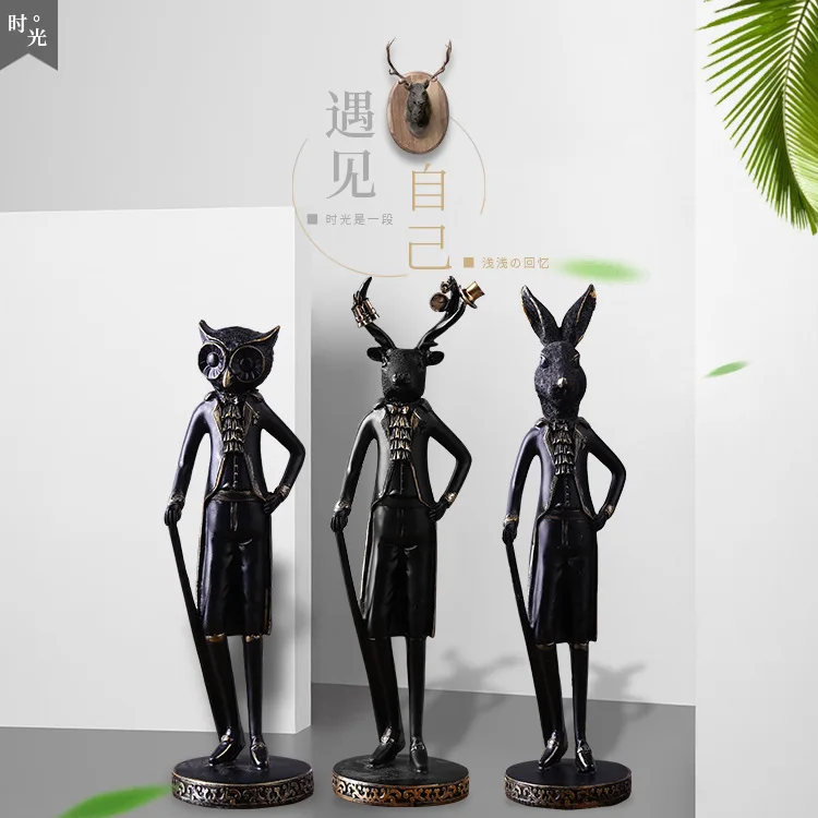 

Милый Винтажный олень искусство Черная смола орнамент ремесла животные Современная креативная скульптура стена шкаф для телевизора Декор ...