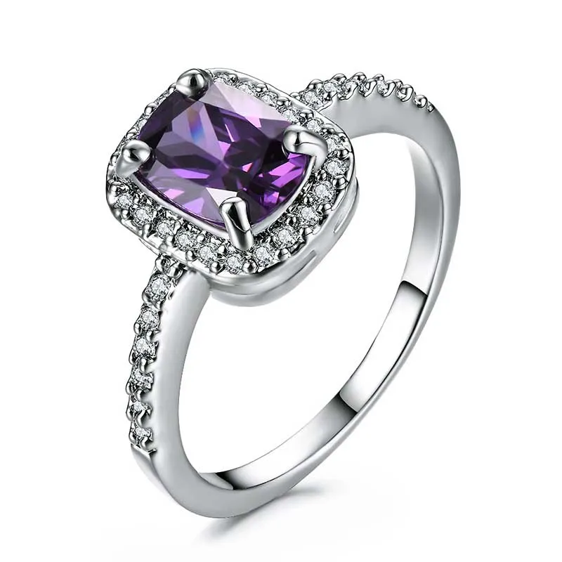 purple Bague Ringen, прямоугольные, винтажные, фиолетовые, Аметистовые, женские кольца, новая мода, драгоценный камень, серебро 925, ювелирные изделия, кольцо,, вечерние, подарок - Цвет камня: purple