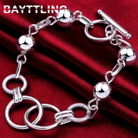 bayttling 8 inch silver color matte round bead bracelet for woman fashion wedding party gift charm jewelry