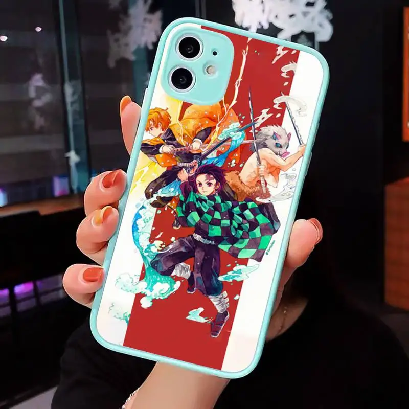 

Demon Slayer Anime Kimetsu No Yaiba Phone Case For iPhone 12 11 Mini Pro XR XS Max 7 8 Plus X Matte transparent blue Back Cover