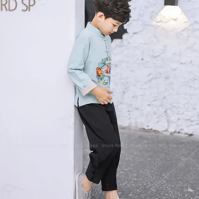 Детский костюм для мальчиков Осенний комплект из топа и брюк с длинным рукавом